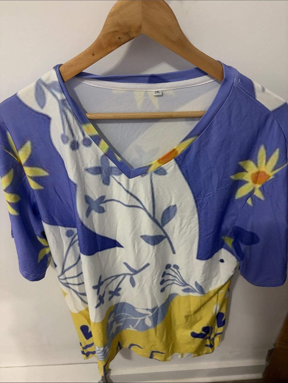Floral V-Neck Short Sleeve Top in Purple, White & Yellow